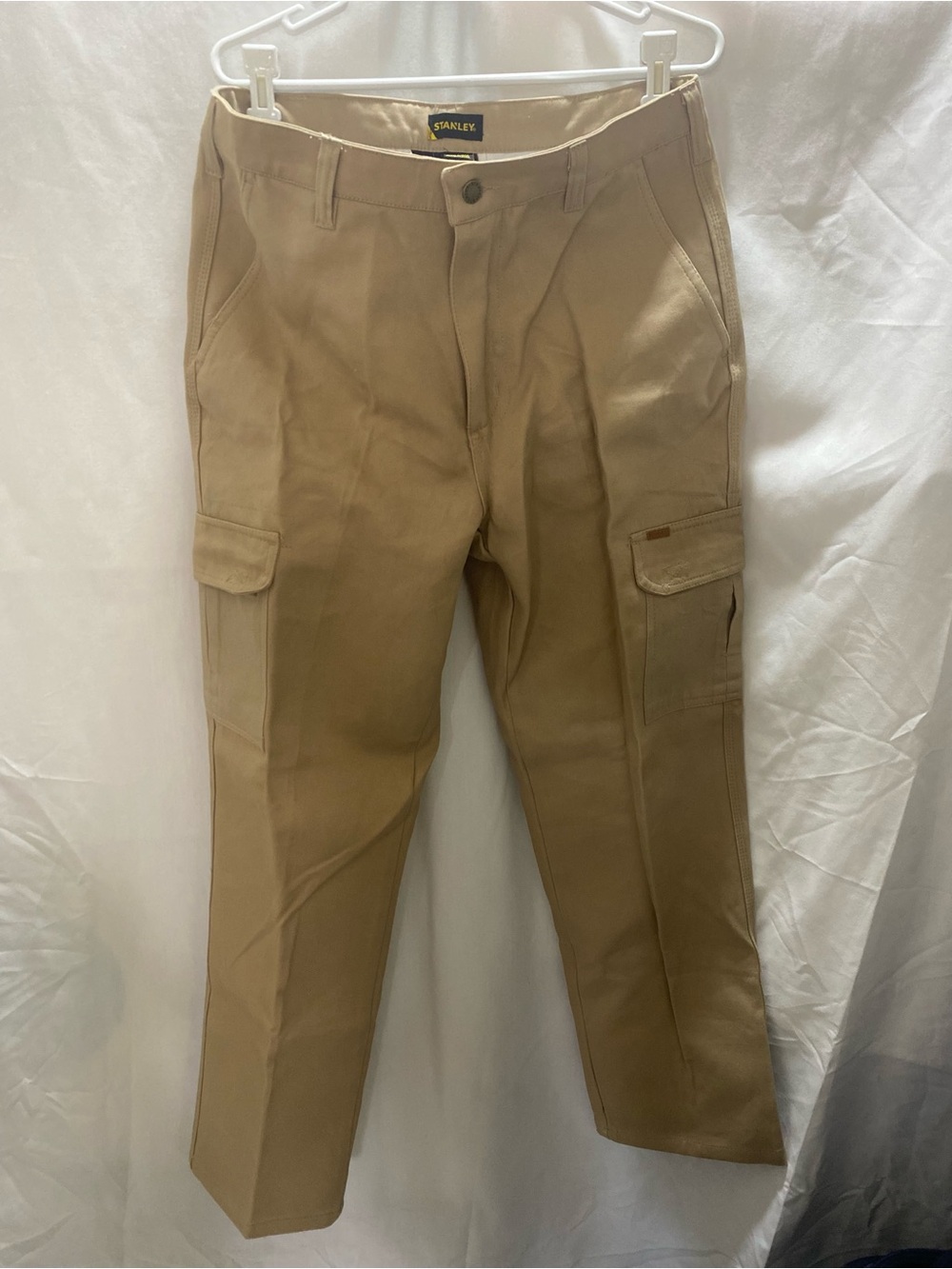 Stanley Men Cargo Work Pants Beige Fleece Lined 38x34 Cotton Polyester utility
